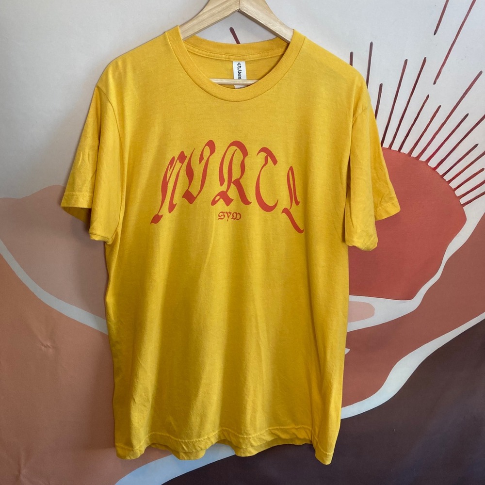 Graphic T Shirt Mens Yellow Skull Print Short Sleeve Tee Size‎ L tultex